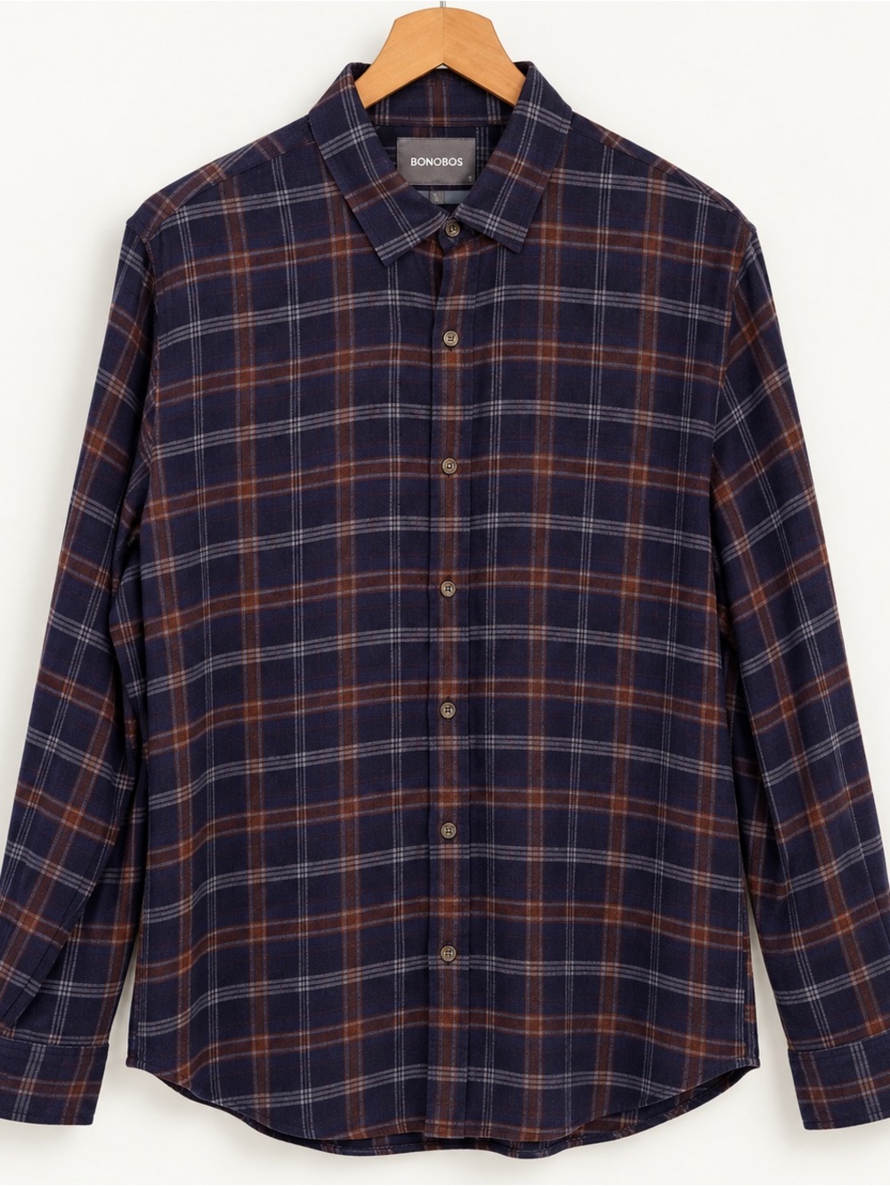 Bonobos Men's Navy and Brown Plaid Button-Up Shirt
